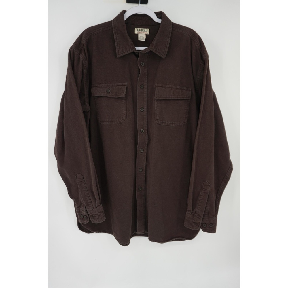 LL Bean Chamois Shirt Heavy Brown Flannel Button Up Casual Men's XXL Tall